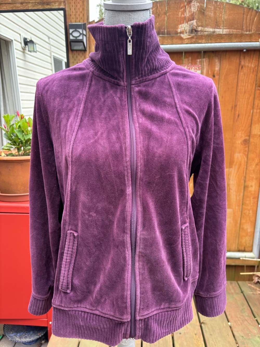 Croft & Barrow Purple Velour Athleisure  Activewear Full Zip Jacket | Petite L
